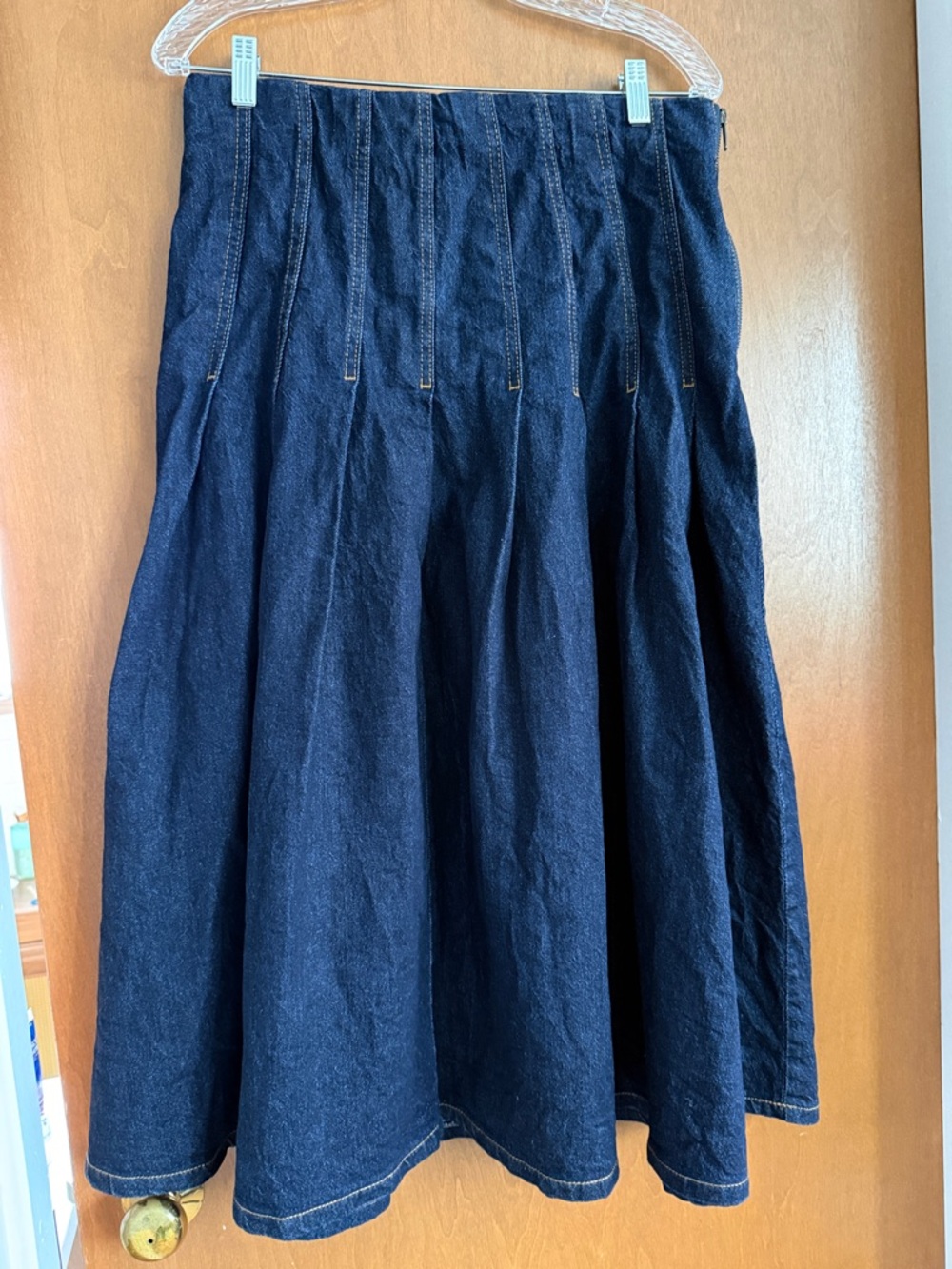 Free Assembly Women’s Dark Blue Denim A-Line Midi Skirt